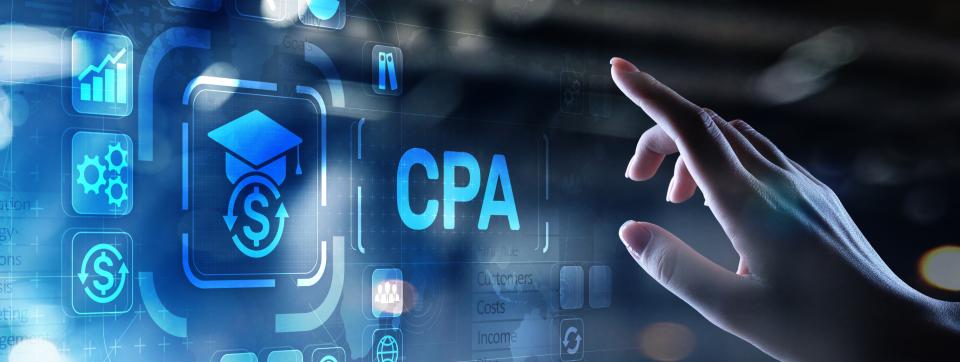 CPA on computer screen with hand ready to select
